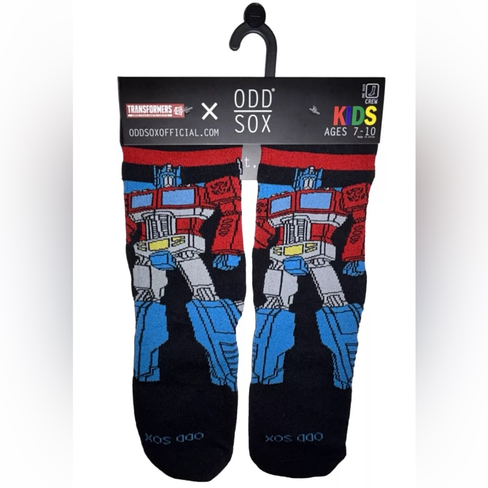 Transformers Optimus Prime Crew Socks 1 Pair Kids 7-10 Black Autobots Odd Sox